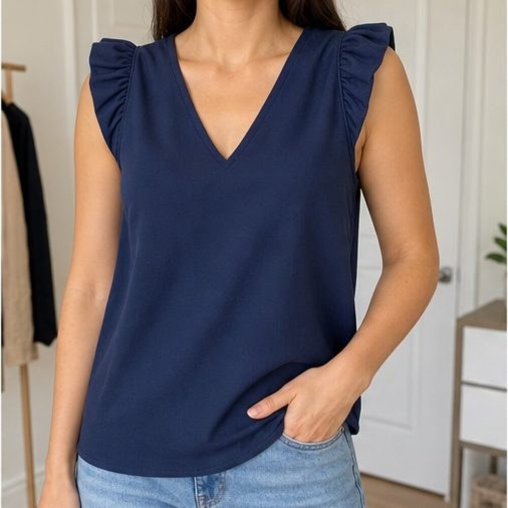 Navy Ruffle Blouse - Picture 2 of 6